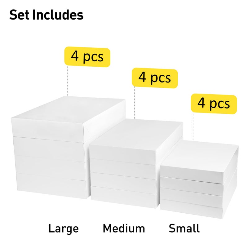 SUNCOLOR 12 Pack White Gift Boxes with Lids Assorted Sizes (4 Boxes 11", 4 Boxes 14", 4 Boxes 16") â€“ Premium Set of Small, Medium, and Large Boxes for Presents, Packaging, and Storage - Image 3