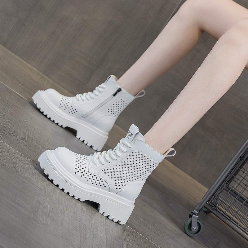 Martin Boots for Women 2026 Summer Leather Perforated Short Work Boots British Style Casual Fashion Versatile Women''s Boots - Image 4