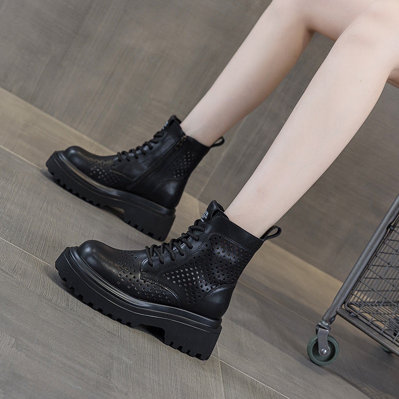 Martin Boots for Women 2026 Summer Leather Perforated Short Work Boots British Style Casual Fashion Versatile Women''s Boots - Image 3