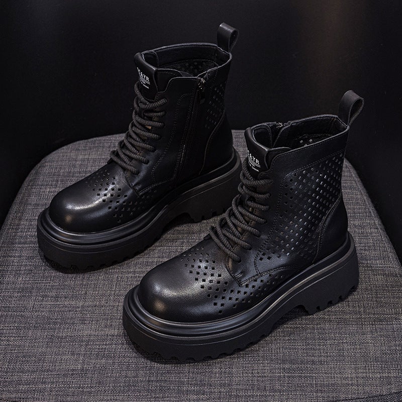 Martin Boots for Women 2026 Summer Leather Perforated Short Work Boots British Style Casual Fashion Versatile Women''s Boots - Image 1