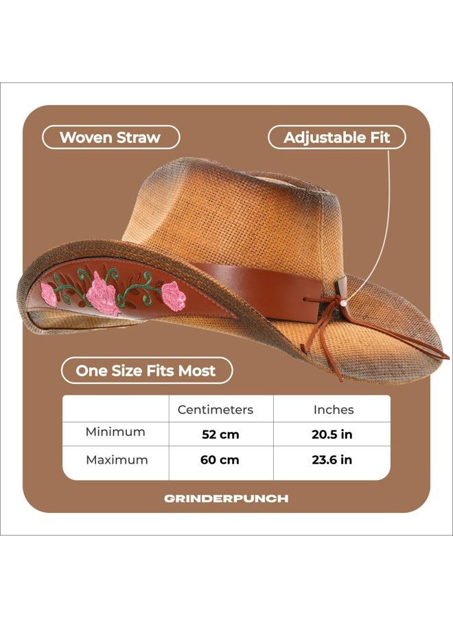 grinderPUNCH Western Outback Cowboy Hat Men's Women's Style Classic Straw Western Cowgirl Hat (Straw, Leather) - Image 5