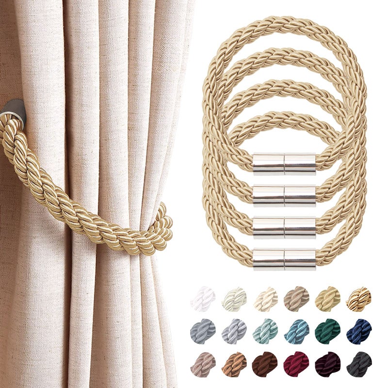 NICEEC 4 Pack Strong Magnetic Curtain Tiebacks Modern Simple Style Drape Tie Backs Convenient Decorative Weave Rope Curtain Holdbacks for Thin or Thick Home Office Window Draperies Bronze