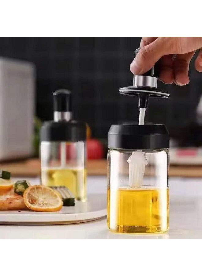 KIRMIT Oil Dispenser Bottle with Silicone Brush 250ML - Leakproof Transparent Jar for Cooking, Baking, BBQ | Versatile Oil Container with Brush for Oil (Black) - Image 1