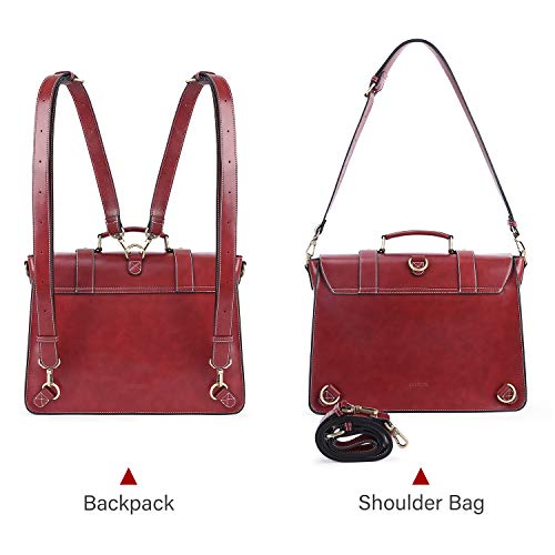 ECOSUSI Backpack for Women Briefcase Messenger Laptop Bag Vegan Leather Satchel Work Bags Fits 15.6 inch Laptops, Red - Image 5