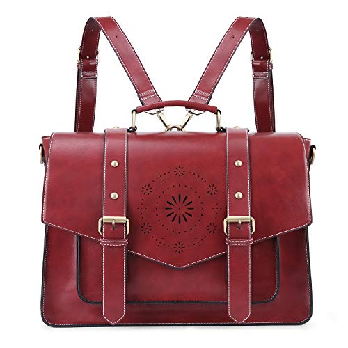 ECOSUSI Backpack for Women Briefcase Messenger Laptop Bag Vegan Leather Satchel Work Bags Fits 15.6 inch Laptops, Red - Image 1