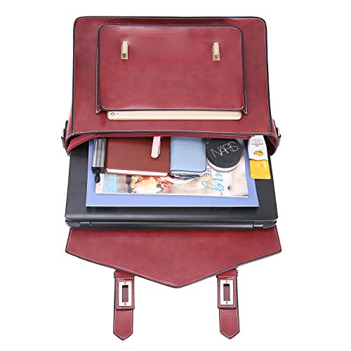 ECOSUSI Backpack for Women Briefcase Messenger Laptop Bag Vegan Leather Satchel Work Bags Fits 15.6 inch Laptops, Red - Image 4