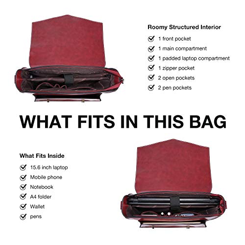 ECOSUSI Backpack for Women Briefcase Messenger Laptop Bag Vegan Leather Satchel Work Bags Fits 15.6 inch Laptops, Red - Image 3