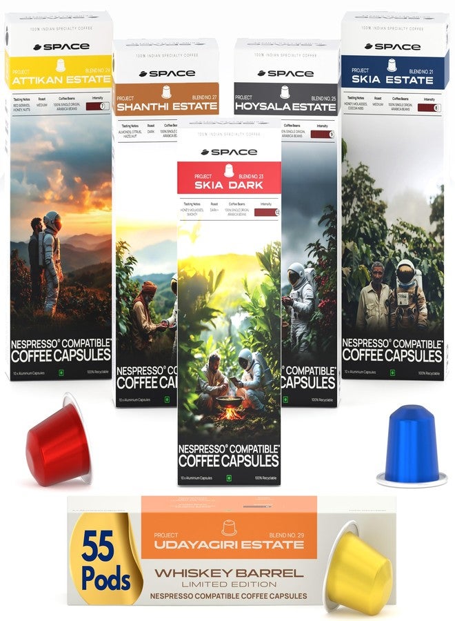 Space Coffee Pods Origins Pack of 55 | Whiskey-Barrel Aged Launch-Edition Coffee included | Nespresso Compatible | Single Origin Aluminium Coffee Capsules for Rich Espresso Experience - Image 1