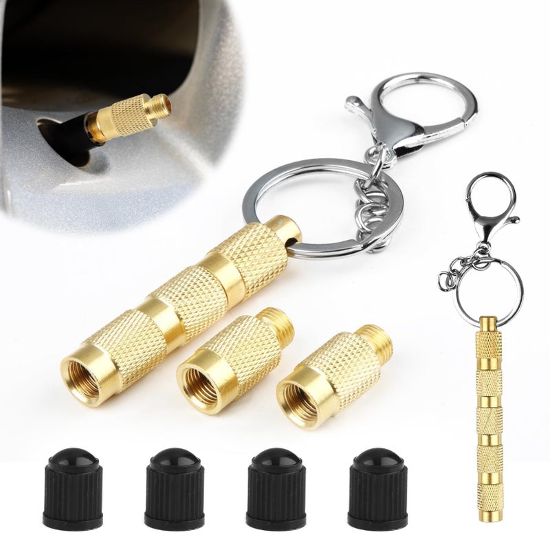 Universal Tire Deflator 4 in 1 Brass Air Down Tire Deflator Offroad Accessories Portable Valve Stem Tyre Pressure Relief for Bike Motor Offroad Vehicle Car SUV Truck Four Parts Combination Pack