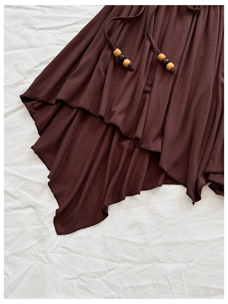 MakeMeChic Women's 2 Piece Y2k Outfit Starfish Strapless Tube Tops and Ruched Skirt Set Brown Small - Image 3