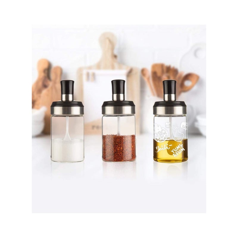 SOLARAE برطمان صلصة حاوية سكر زجاجية مجموعة ملعقة مع غطاء حاويات تخزين التوابل الملح السكر لمطبخ تخزين الطعام مع ملصق زخرفي 9.7 أونصة / 280 مل - Image 5