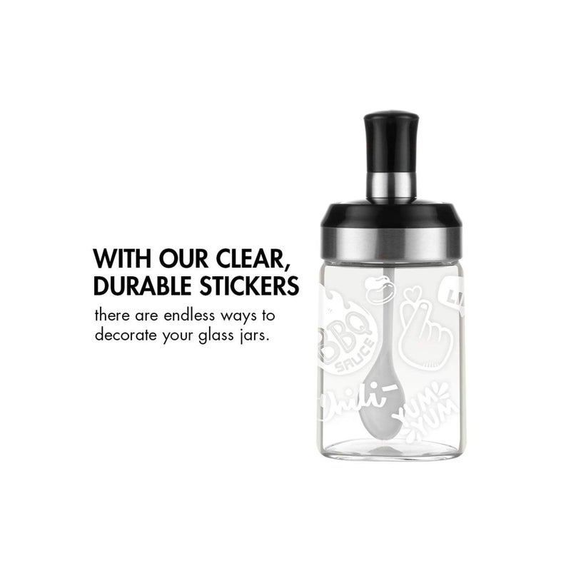 SOLARAE برطمان صلصة حاوية سكر زجاجية مجموعة ملعقة مع غطاء حاويات تخزين التوابل الملح السكر لمطبخ تخزين الطعام مع ملصق زخرفي 9.7 أونصة / 280 مل - Image 4