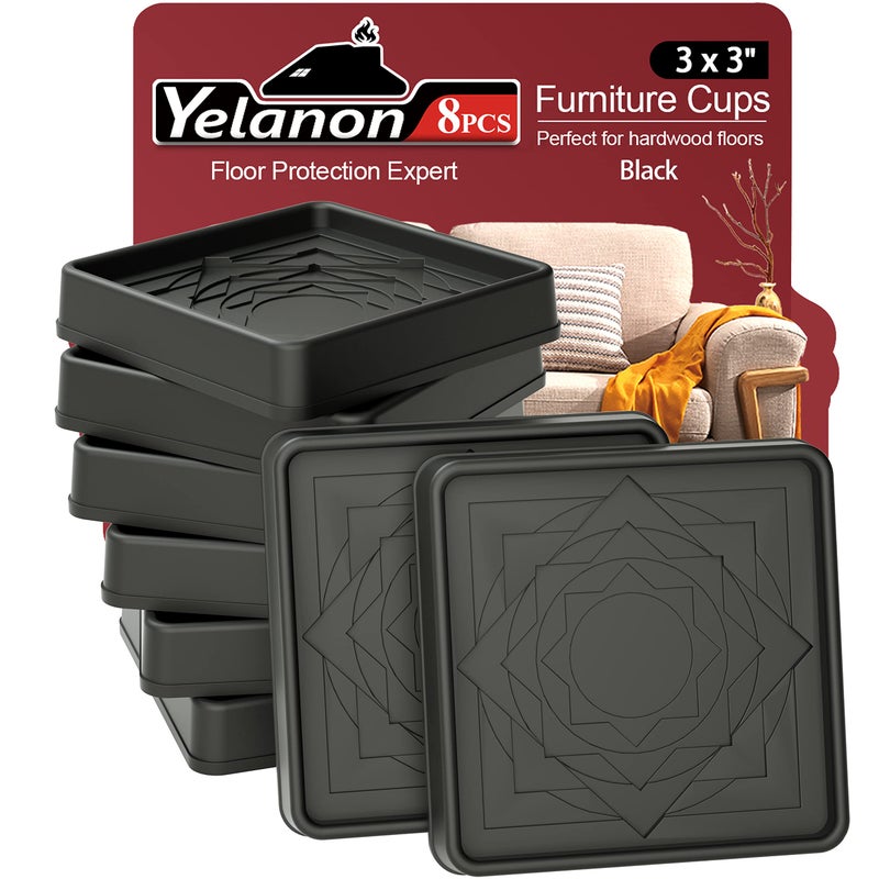 Furniture Coasters8 Pcs 3 Furniture Caster Cups  Non Slip Furniture Pads Hardwoods Floors  Non Skid Furniture Grippers Rubber Furniture Feet Anti Slide Floor Protector for Bed Couch Stoppers