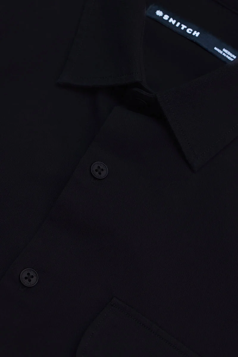 SNITCH Black Solid Double Pocket Overshirt