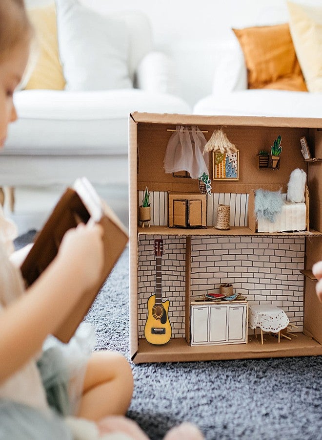 Zerodis 1/12 Scale Dollhouse Miniature Guitar Mini Musical Instrument Wooden Model Replica Festival Decoration Dollhouse Accessories(Ballad Guitar) - Image 2