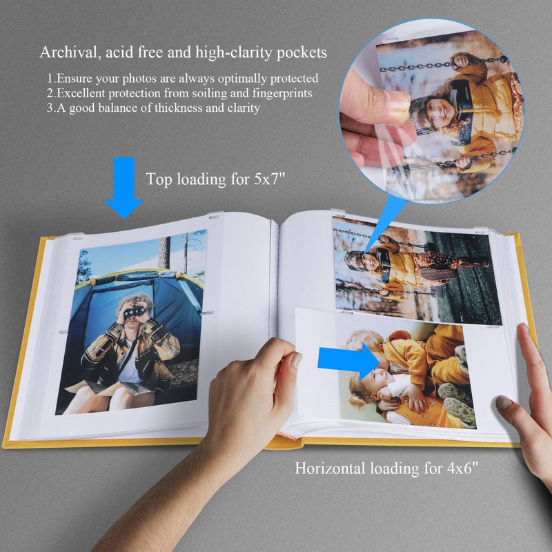 1DOT2 Photo Album with Writing Space 50 Pages 4x6 Photos Hold 200 or 5x7 Pictures Hold 100  Linen Cover Small Photo Book Albums with Memo for Anniversary Wedding Baby (Indian Yellow) - Image 2