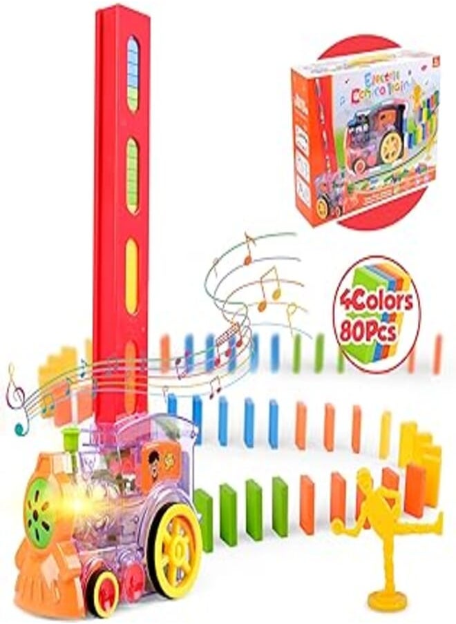 Vanmor - Vanmor Domino Train Toy, Automatic Dominoes for Kids, Mexican Train Musical Toys with Light, Dominos Stacker Blocks Game Toy for Toddlers Age 3-8 Gift - Image 1