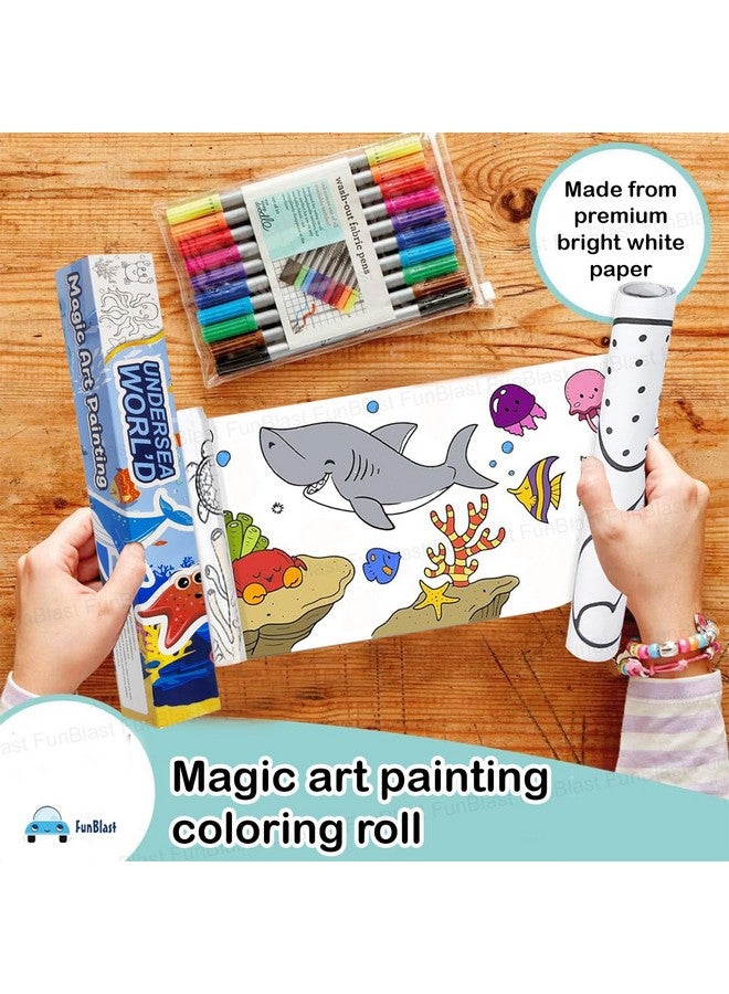فنبلاست لفافة رسم للأطفال من فن بلاست، لفافة ورق تلوين للأطفال، 30 × 300 سم، لفافة ورق رسم يدوية، لفافة فنية لاصقة للأطفال، ألعاب تعليمية مبكرة للأطفال (موضوع تحت الماء) - Image 4