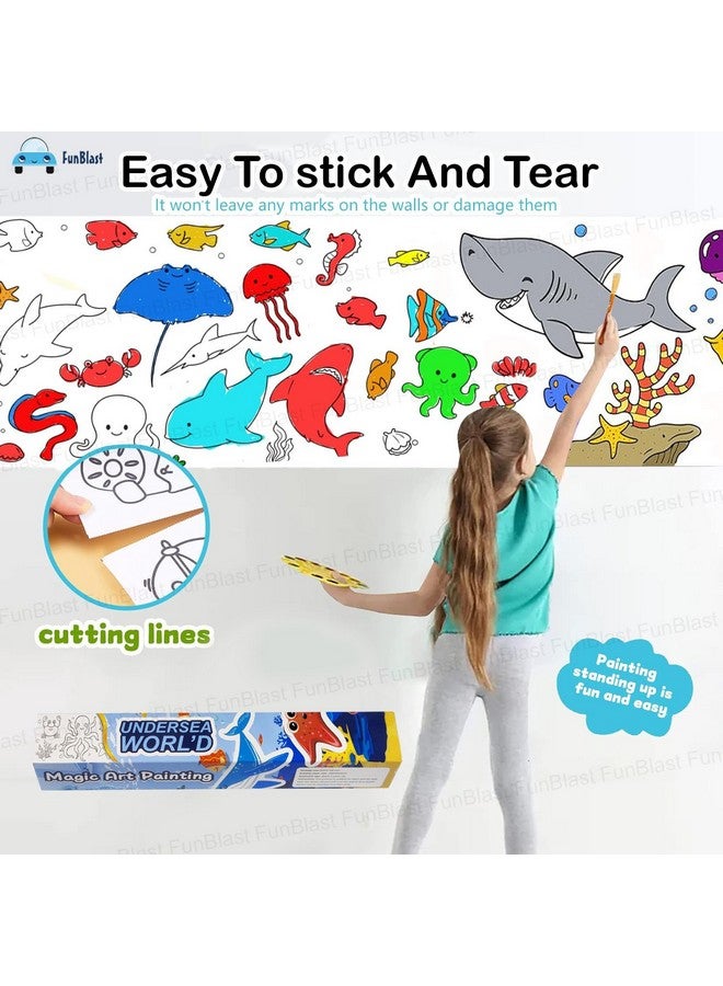 فنبلاست لفافة رسم للأطفال من فن بلاست، لفافة ورق تلوين للأطفال، 30 × 300 سم، لفافة ورق رسم يدوية، لفافة فنية لاصقة للأطفال، ألعاب تعليمية مبكرة للأطفال (موضوع تحت الماء) - Image 5