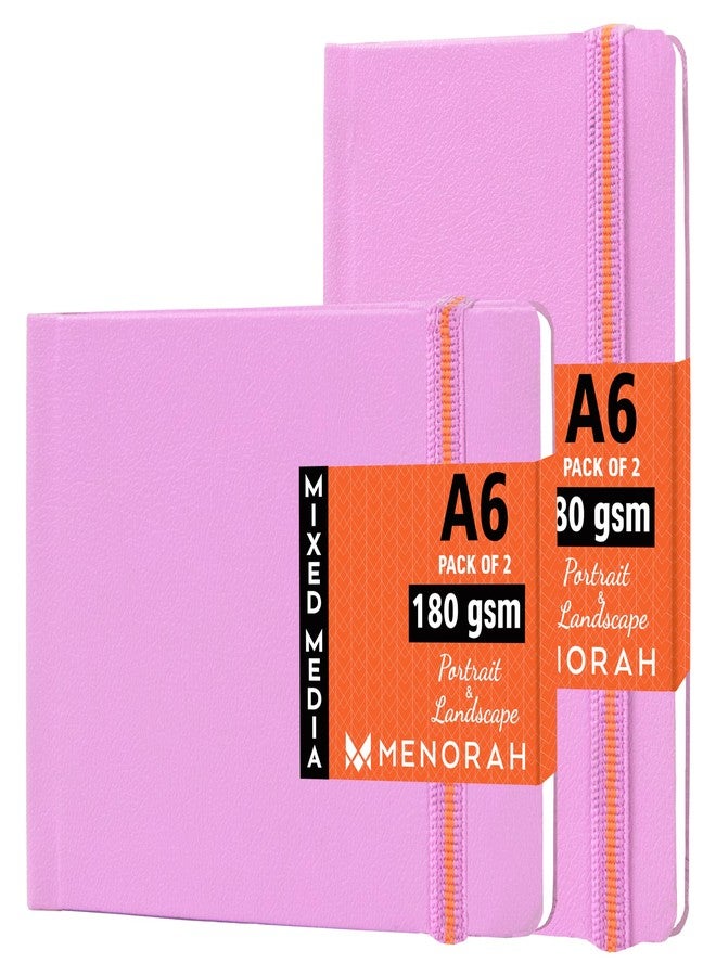 MENORAH Paper Sketchbooks for Artists A6, 180 GSM (Pack of 2 Combo, 100 Pages/50 Sheets), Landscape (10.5 Cm X 14.8 Cm X 14.8 Cm) & Portrait, Completely Handmade-Combo- Lavender - Image 1