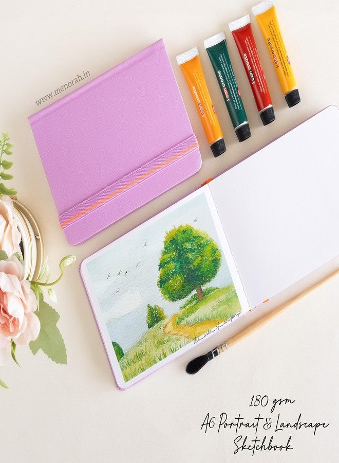 MENORAH Paper Sketchbooks for Artists A6, 180 GSM (Pack of 2 Combo, 100 Pages/50 Sheets), Landscape (10.5 Cm X 14.8 Cm X 14.8 Cm) & Portrait, Completely Handmade-Combo- Lavender - Image 4
