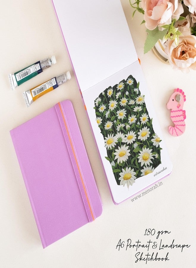 MENORAH Paper Sketchbooks for Artists A6, 180 GSM (Pack of 2 Combo, 100 Pages/50 Sheets), Landscape (10.5 Cm X 14.8 Cm X 14.8 Cm) & Portrait, Completely Handmade-Combo- Lavender - Image 5