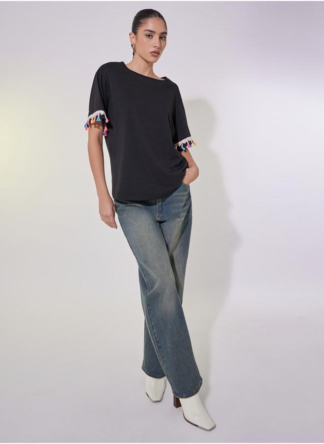 Take Two Tasselled Lace Detail Relaxed Fit T-Shirt  - Image 3