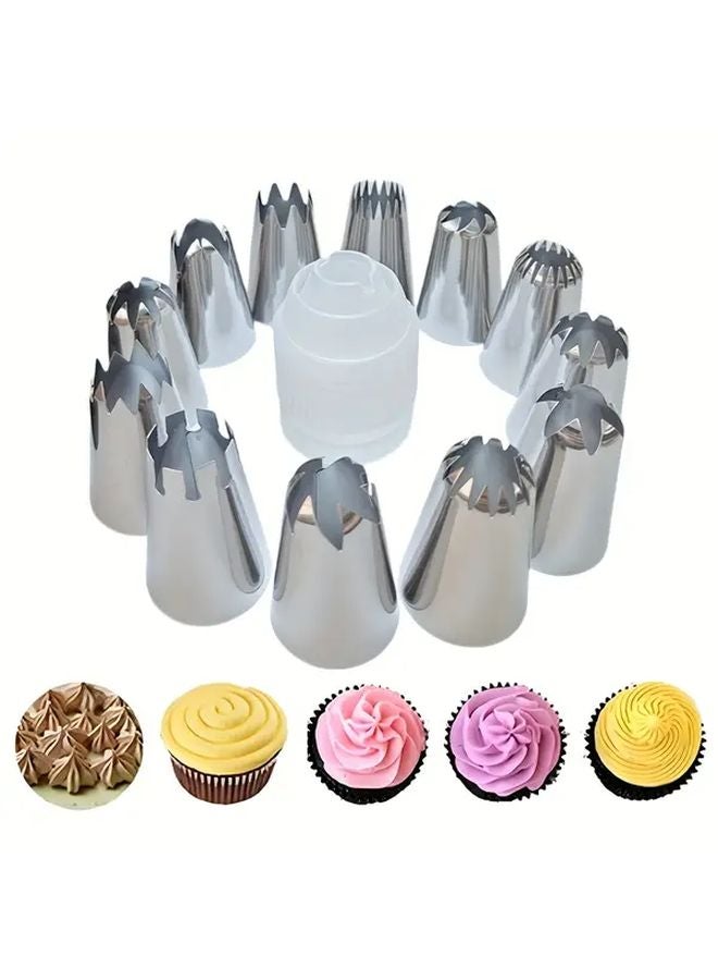 Extra Large 13Pcs Cream Piping Nozzles With Coupler Pastry Tips Baking Tools TDH13 - Image 1