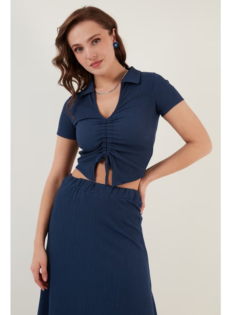 Lela Gather Detailed Polo Neck Slim Cut Crop Blouse Women's Blouse 5865014 - Image 2