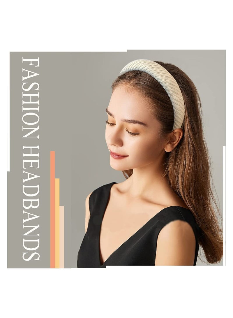 Zikra Knitted Padded Headbands for Women Girls 1.2 inch Wide Solid Hairbands Non Slip Hair Hoops Fashionable and Elegant Face Wash Clip Black Brown Ivory Set of 3 - Image 2
