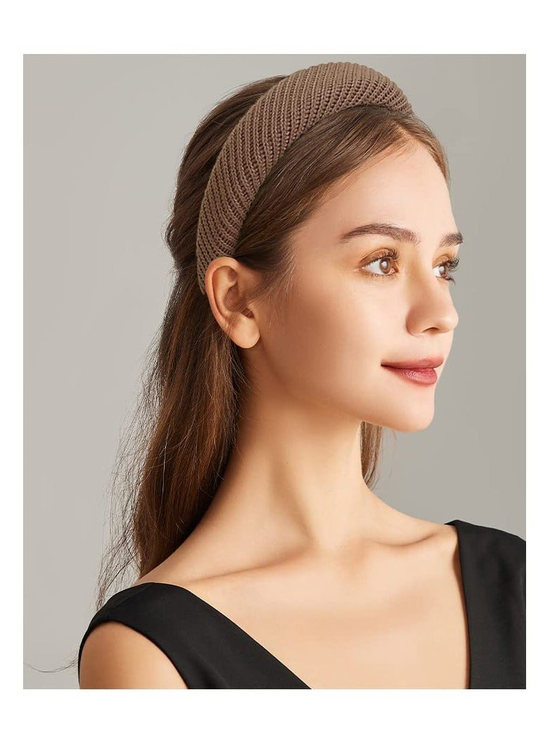 Zikra Knitted Padded Headbands for Women Girls 1.2 inch Wide Solid Hairbands Non Slip Hair Hoops Fashionable and Elegant Face Wash Clip Black Brown Ivory Set of 3 - Image 5