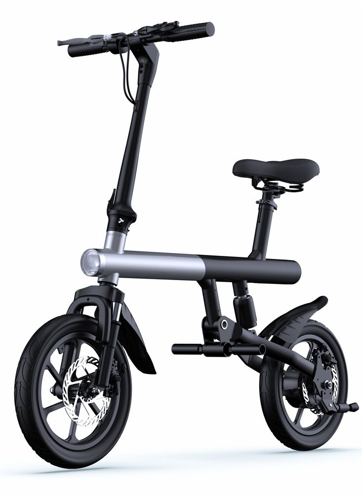 C4 350W Folding E-Bike 14" Hub Motor, 36V Battery, Max 40KMm/H Speed Bicycle, 15-25KM Range, Double Shock Absorbers E-Scooter, Bluetooth App, LED Headlights, LCD Display, 150KG Load Capacity