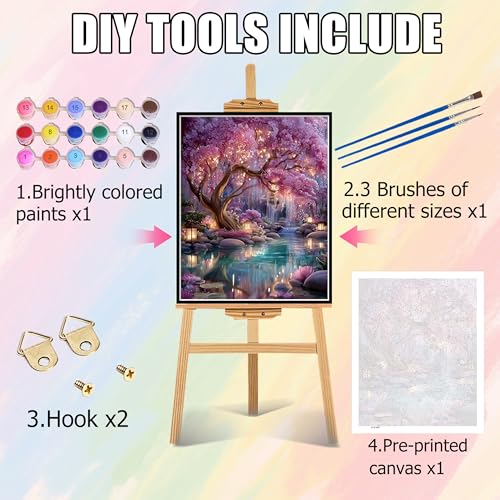 Ycydilirab Dream Tree Paint by Numbers Kits for Adults - Paint by Number Adult,Tree Canvas Paint by Numbers for Adults,Drawing Colorful Paintworks Artwork for Adult Home Wall Decoration and Gifts16x20inch - Image 5