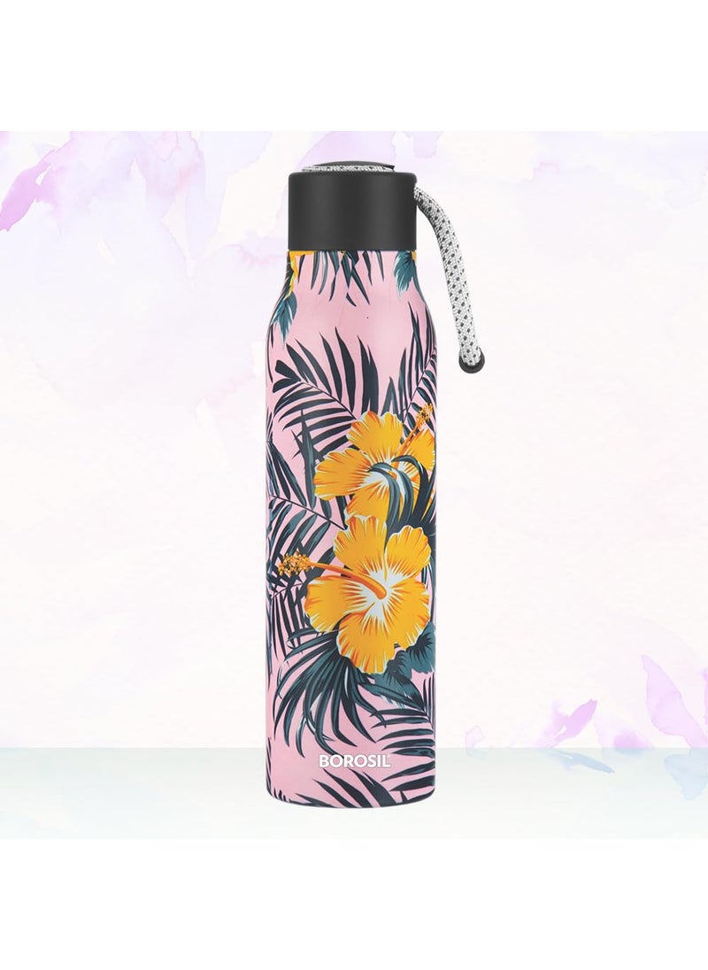 BOROSIL Borosil Hydra Aquasoul Tropical 600 ml Stainless Steel Water Bottle | Double Wall Vacuum Insulated Flask, Leakproof, Wide Mouth with Strap | 12 Hours Hot & Cold | 1 Year Warranty  - Image 2