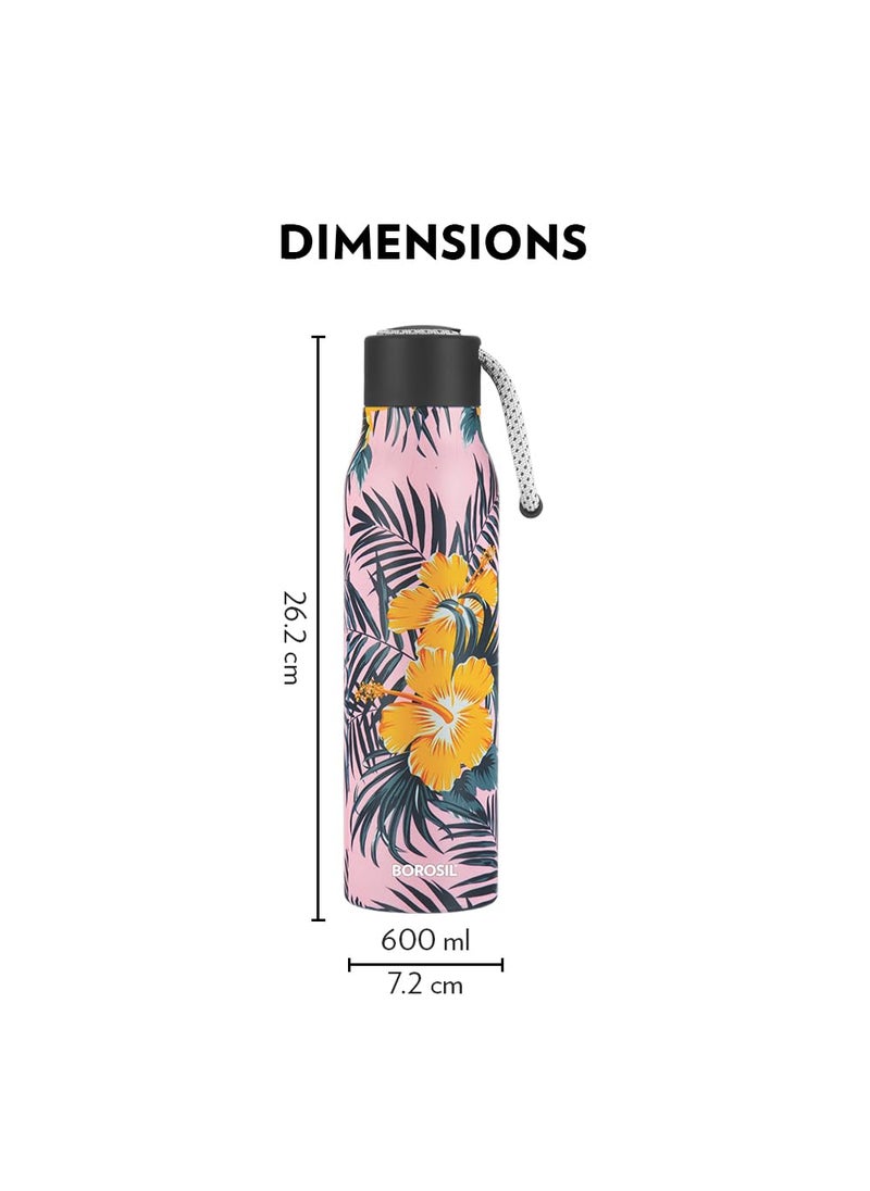 BOROSIL Borosil Hydra Aquasoul Tropical 600 ml Stainless Steel Water Bottle | Double Wall Vacuum Insulated Flask, Leakproof, Wide Mouth with Strap | 12 Hours Hot & Cold | 1 Year Warranty  - Image 3