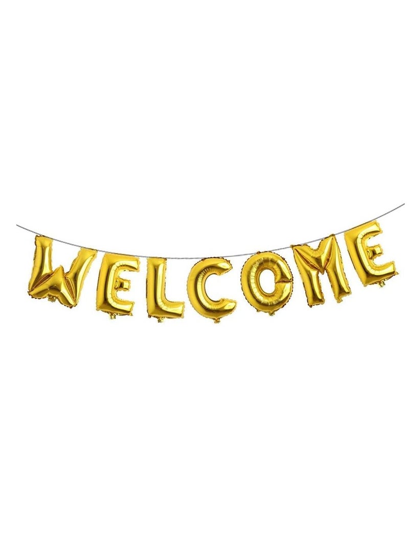 MARKQ Welcome Balloon Banner, 16 Inch Mylar Foil Letter Balloon Sign for Anniversary Celebration, Back to School Reunion and Home Family Party Decorations Supplies (Gold) - Image 1