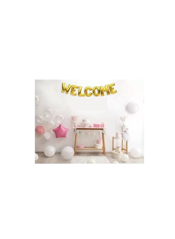 MARKQ Welcome Balloon Banner, 16 Inch Mylar Foil Letter Balloon Sign for Anniversary Celebration, Back to School Reunion and Home Family Party Decorations Supplies (Gold) - Image 3