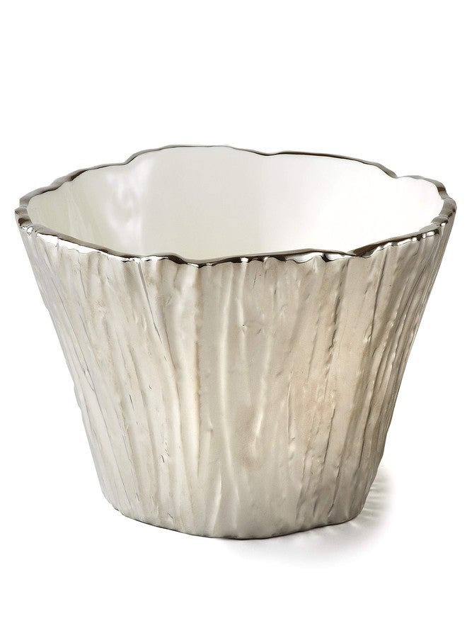 Elegance Silver Tree Bark Porcelain Bowl 8 Inch - Image 1