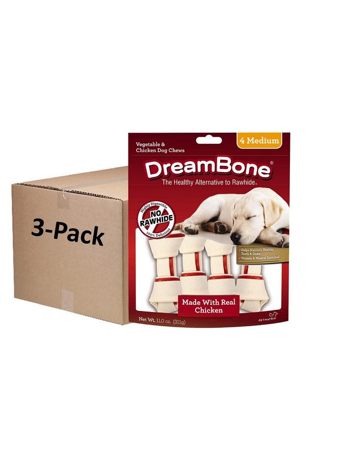 Dreambone Vegetable & Chicken Dog Chews, Rawhide Free, Medium, 4-Count, Medium, 4 Pieces/Pack (DBC-00257) (3 Pack) - Image 1