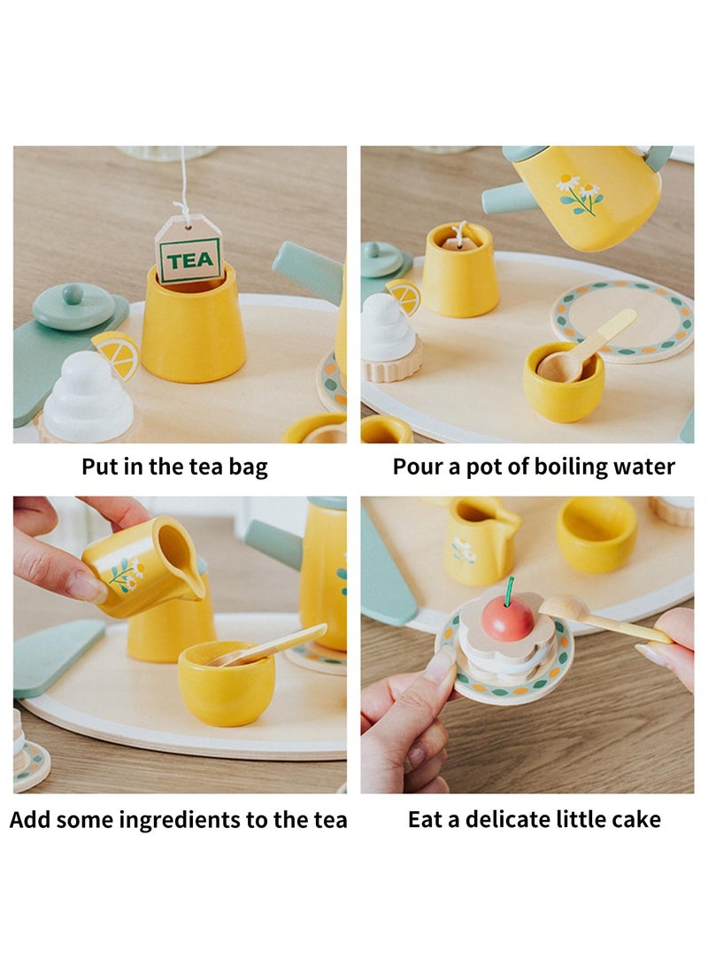 Tea Party Set Wooden Toys for Toddlers Little Girls, Kids Play Kitchen Tea Set Montessori Toys, Pretend Toys Wooden Kichen Sets,Kitchen Accessories for Kids (wooden toys) - Image 3