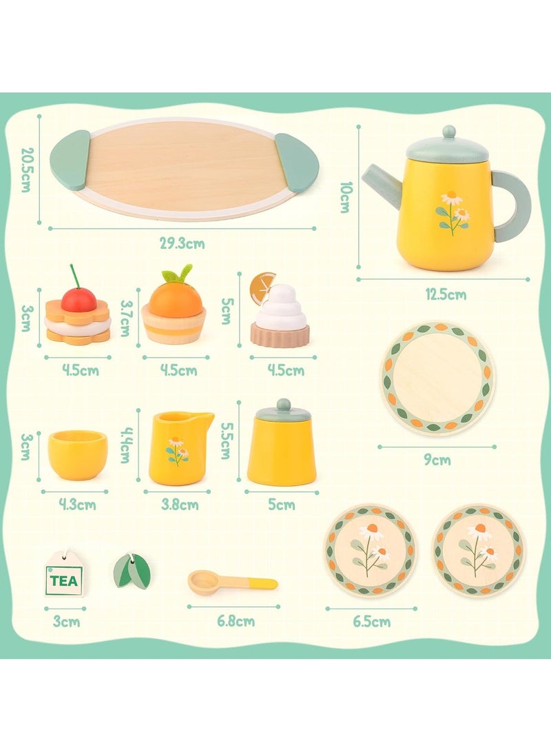 Tea Party Set Wooden Toys for Toddlers Little Girls, Kids Play Kitchen Tea Set Montessori Toys, Pretend Toys Wooden Kichen Sets,Kitchen Accessories for Kids (wooden toys) - Image 2