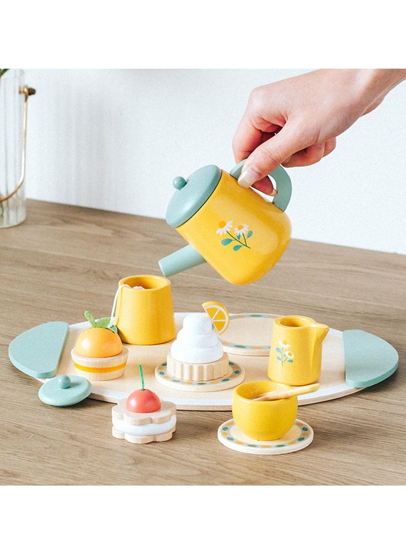 Tea Party Set Wooden Toys for Toddlers Little Girls, Kids Play Kitchen Tea Set Montessori Toys, Pretend Toys Wooden Kichen Sets,Kitchen Accessories for Kids (wooden toys) - Image 5