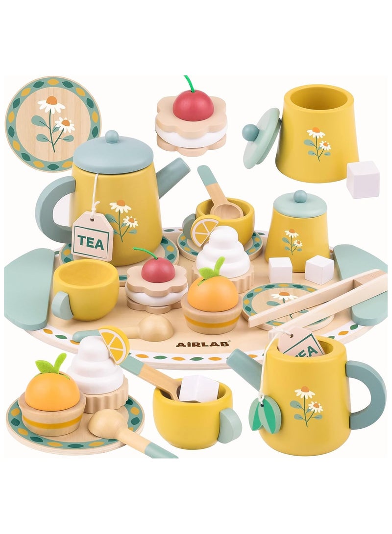 Tea Party Set Wooden Toys for Toddlers Little Girls, Kids Play Kitchen Tea Set Montessori Toys, Pretend Toys Wooden Kichen Sets,Kitchen Accessories for Kids (wooden toys) - Image 1