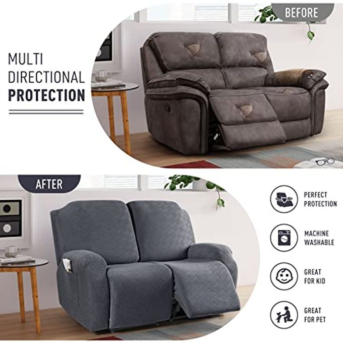 KinCam Recliner Covers, Stretch Reclining Chair Covers, Recliner Sofa Slipcovers Stripe Jacquard Recliner Couch Covers Furniture Protector Covers for Pet Kid (2 Seater, Dark Gray) - Image 3