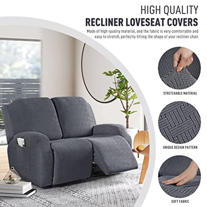 KinCam Recliner Covers, Stretch Reclining Chair Covers, Recliner Sofa Slipcovers Stripe Jacquard Recliner Couch Covers Furniture Protector Covers for Pet Kid (2 Seater, Dark Gray) - Image 5