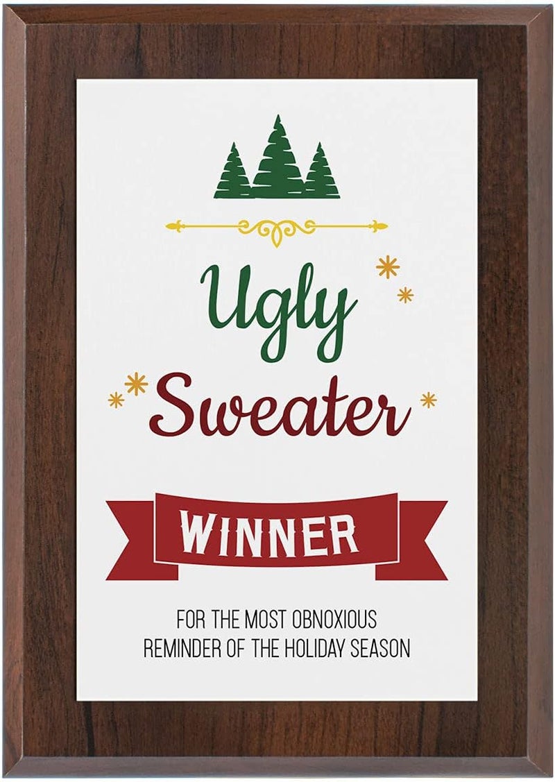 PlaqueMaker 5 x 7" Ugly Christmas Sweater Winner Award Plaque (Coated Cherry Board) - Image 4