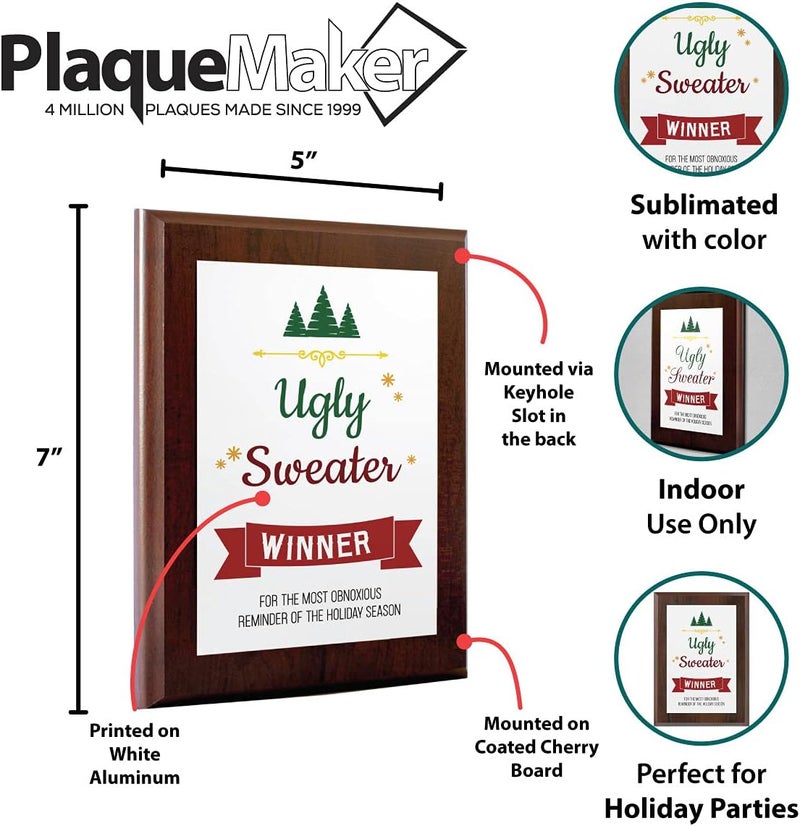 PlaqueMaker 5 x 7" Ugly Christmas Sweater Winner Award Plaque (Coated Cherry Board) - Image 5