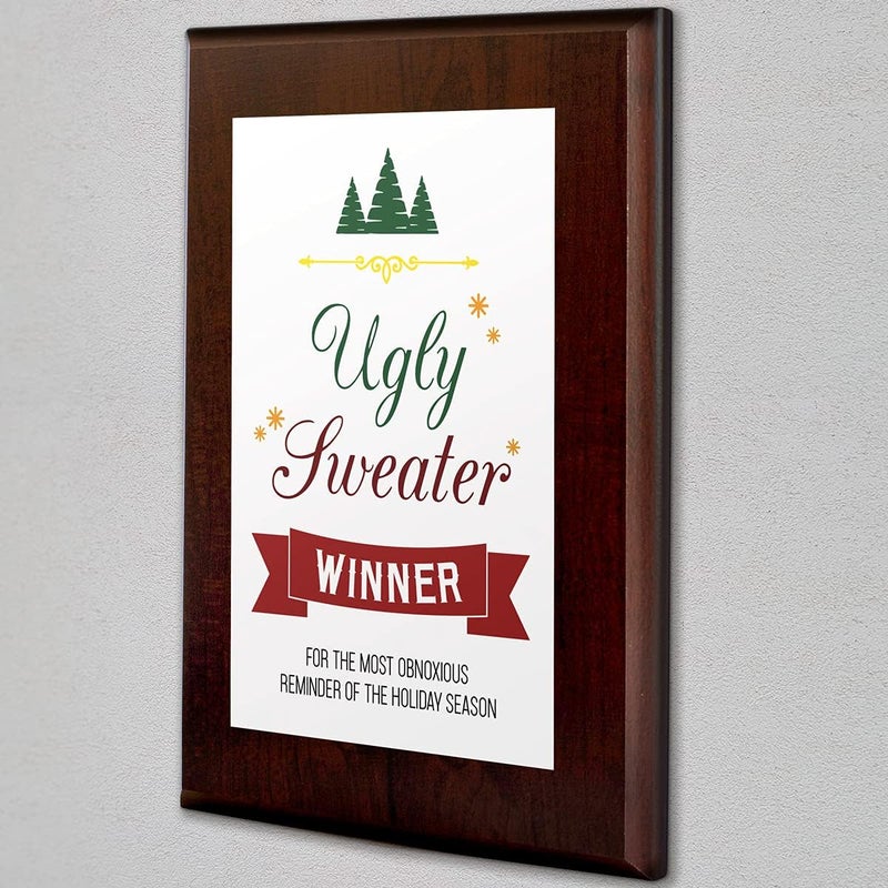PlaqueMaker 5 x 7" Ugly Christmas Sweater Winner Award Plaque (Coated Cherry Board) - Image 2