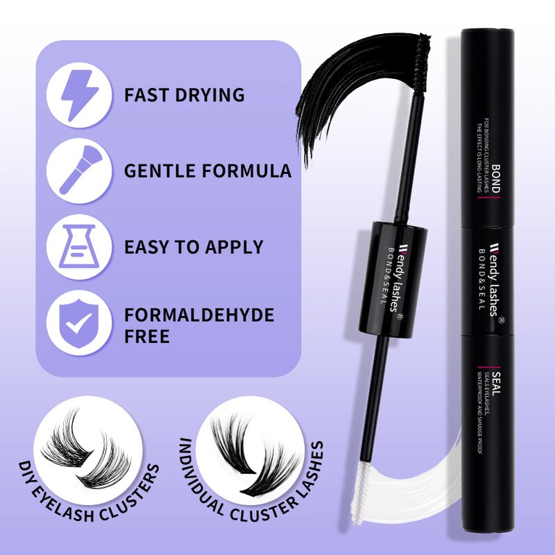 WENDY LASHES Lash Bond and Seal for Eyelash Cluster: Wendy, Using at Home, 2 in 1 Glue, DIY, Strong & Flexible Hold, 5ml Black Bond, 5ml Clear Seal - Image 5