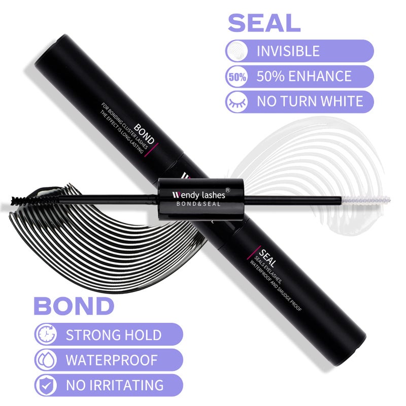 WENDY LASHES Lash Bond and Seal for Eyelash Cluster: Wendy, Using at Home, 2 in 1 Glue, DIY, Strong & Flexible Hold, 5ml Black Bond, 5ml Clear Seal - Image 2